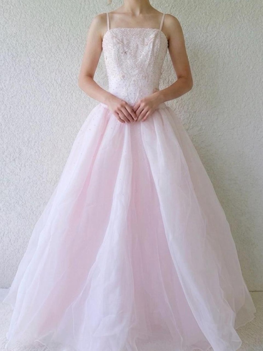 Elegant Light Pink Ball Gown Dress with Spaghetti Straps